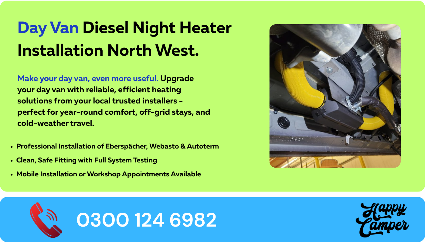 Day van diesel heater installation North West : Day van night heater fitted North Wales : Work van diesel heater installation UK : Mobile day van heater installation Cheshire : North West day van diesel night heater supply & fit : Diesel night heater installation for work van Merseyside : Commercial day van heating installation North Wales : Day van heater experts North West England : Professional diesel night heater for vans North Wales : VW Crafter / Ford Transit day van heater installation : Small van night heater fitted North West : Mobile work van heater installation service : Diesel heater install for trades van North West : Day van winter heating installation North Wales : Day van diesel night heater quotes North West : Work van off-grid heating installation Cheshire / Merseyside : Day van heater supply & install North Wales : Commercial van heater installation near me NW England : Day van night heating system installation North West